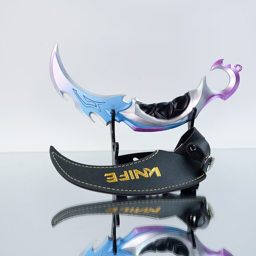 Valorant Prime Karambit 22cm Metal Replica with Sheath & Stand – Zinc Alloy Ice-Blue Cyberpunk Claw Knife Collectible