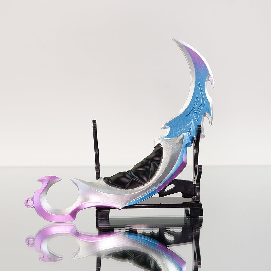 Valorant Prime Karambit 22cm Metal Replica with Sheath & Stand – Zinc Alloy Ice-Blue Cyberpunk Claw Knife Collectible