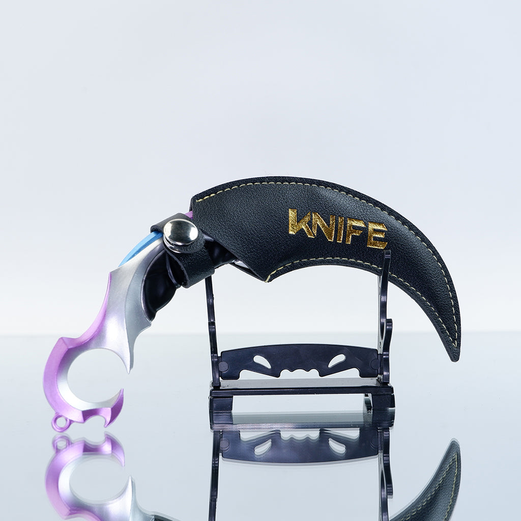 Valorant Prime Karambit 22cm Metal Replica with Sheath & Stand – Zinc Alloy Ice-Blue Cyberpunk Claw Knife Collectible