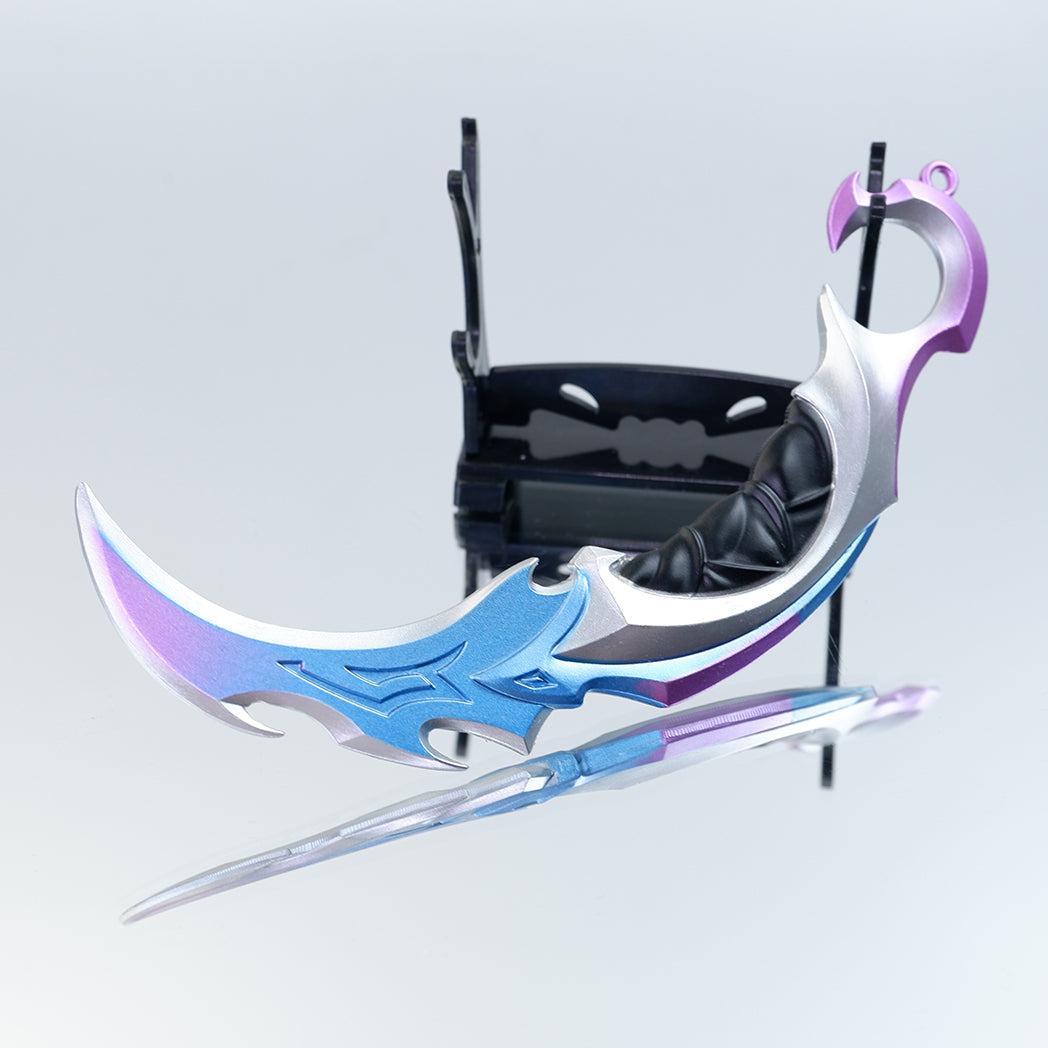 Valorant Prime Karambit 22cm Metal Replica with Sheath & Stand – Zinc Alloy Ice-Blue Cyberpunk Claw Knife Collectible