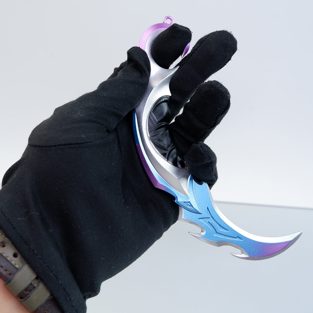 Valorant Prime Karambit 22cm Metal Replica with Sheath & Stand – Zinc Alloy Ice-Blue Cyberpunk Claw Knife Collectible