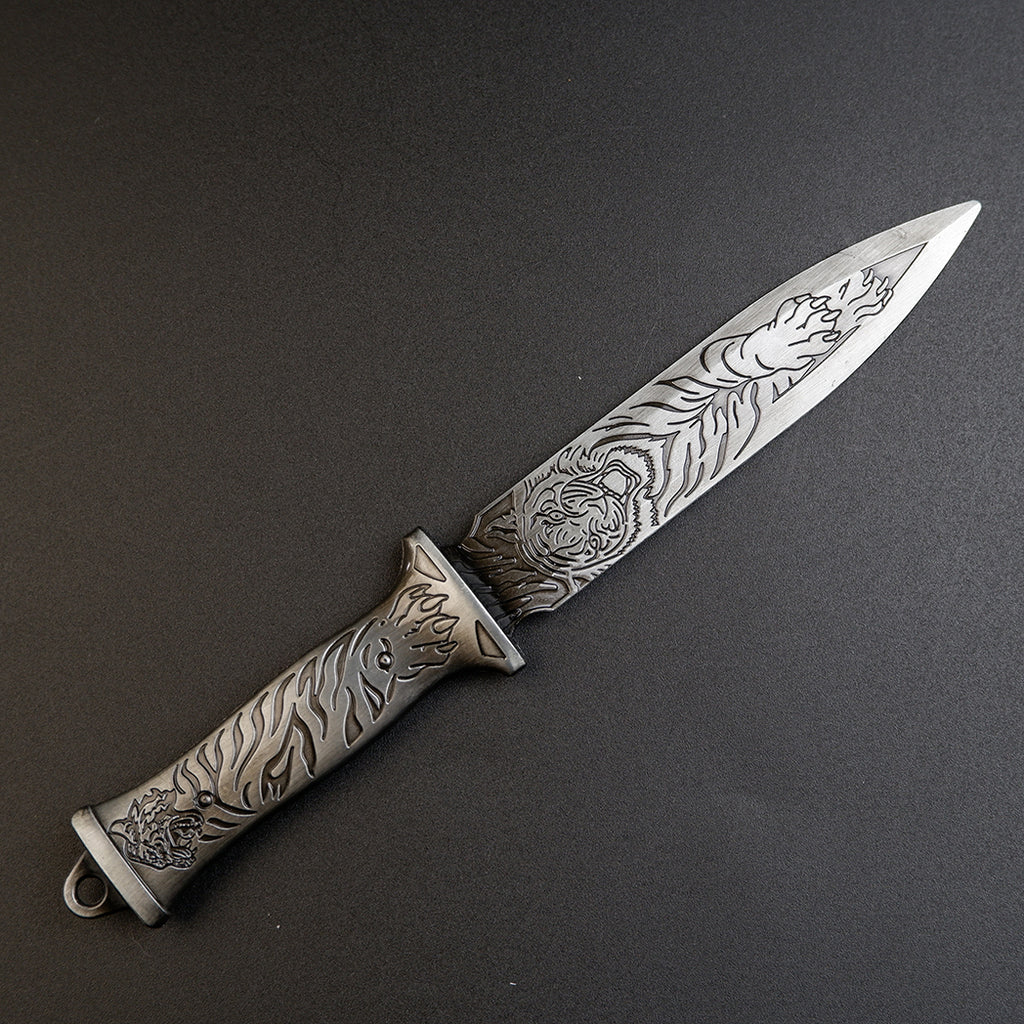 Valorant Xenohunter Knife 19cm Tiger Embossed Metal Replica – Zinc Alloy Antique Gunmetal Tactical Dagger Collectible