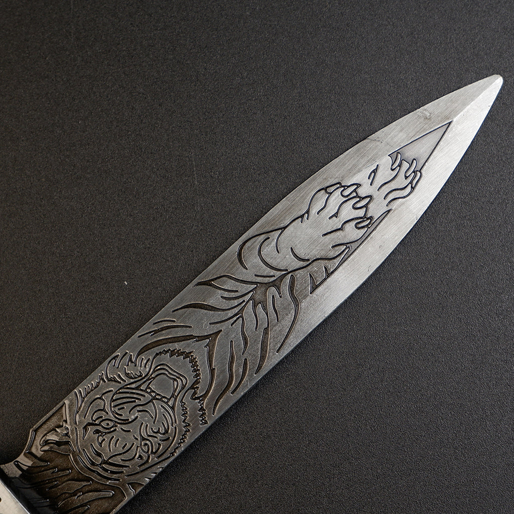Valorant Xenohunter Knife 19cm Tiger Embossed Metal Replica – Zinc Alloy Antique Gunmetal Tactical Dagger Collectible