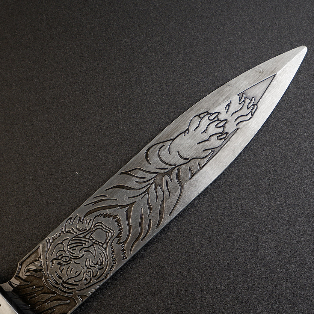Valorant Xenohunter Knife 19cm Tiger Embossed Metal Replica – Zinc Alloy Antique Gunmetal Tactical Dagger Collectible