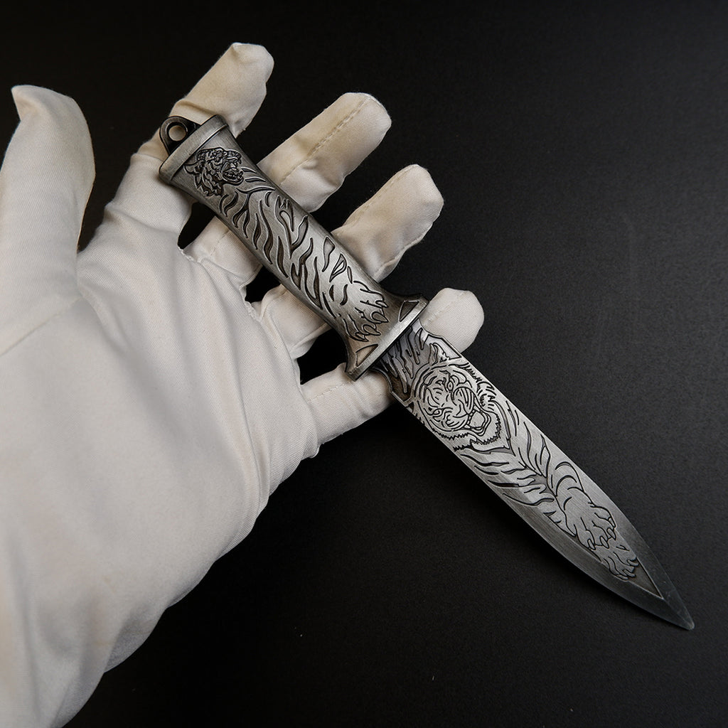 Valorant Xenohunter Knife 19cm Tiger Embossed Metal Replica – Zinc Alloy Antique Gunmetal Tactical Dagger Collectible