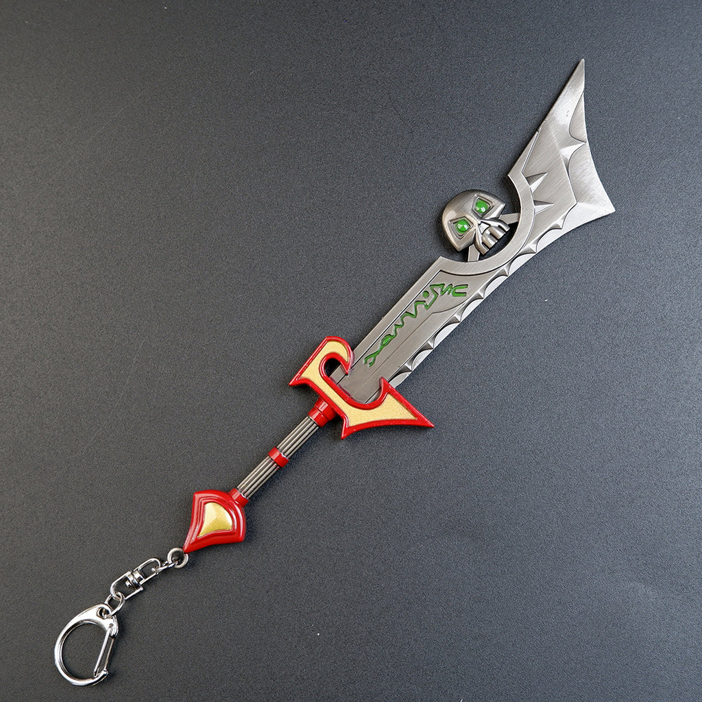 World of Warcraft Corrupted Ashbringer 22cm Metal Keychain – Zinc Alloy Skull Pommel Green Rune Greatsword Collectible