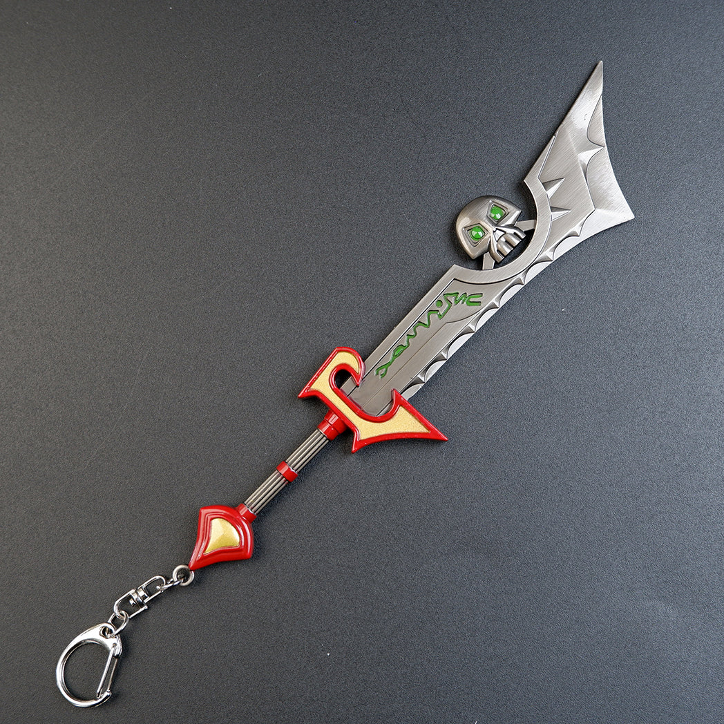 World of Warcraft Corrupted Ashbringer 22cm Metal Keychain – Zinc Alloy Skull Pommel Green Rune Greatsword Collectible