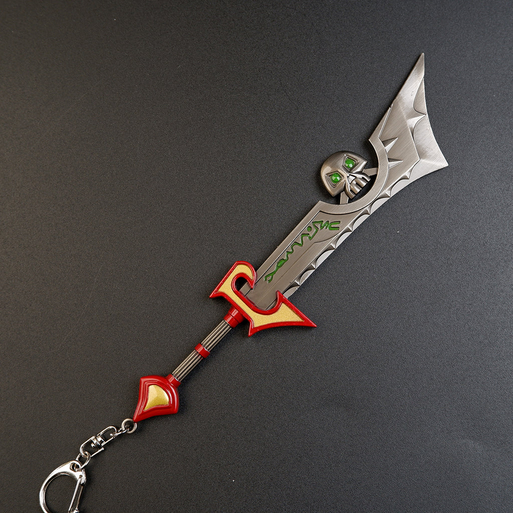 World of Warcraft Corrupted Ashbringer 22cm Metal Keychain – Zinc Alloy Skull Pommel Green Rune Greatsword Collectible