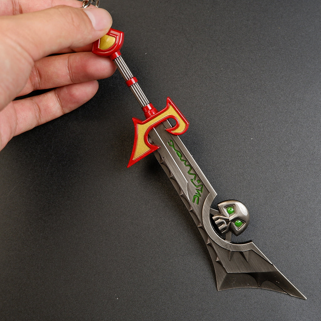 World of Warcraft Corrupted Ashbringer 22cm Metal Keychain – Zinc Alloy Skull Pommel Green Rune Greatsword Collectible