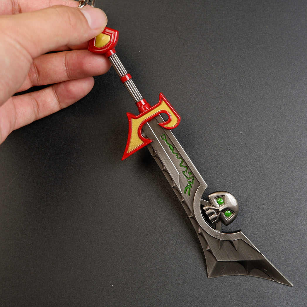 World of Warcraft Corrupted Ashbringer 22cm Metal Keychain – Zinc Alloy Skull Pommel Green Rune Greatsword Collectible