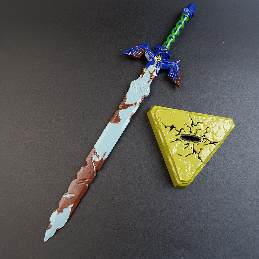 The Legend of Zelda Tears of the Kingdom Decayed Master Sword Metal Replica with Display Base - 8.7" Corrupted Broken Broken Blade Toy Model Figure for Gamers