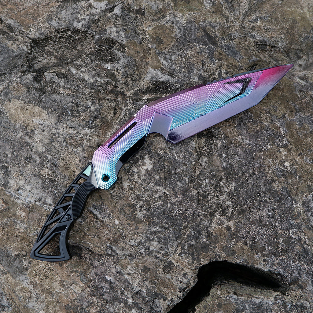 CS2 CS:GO Fade Style Folding Knife – Rainbow Chroma Iridescent Blade 3D Geometric Matrix EDC Collector Prop