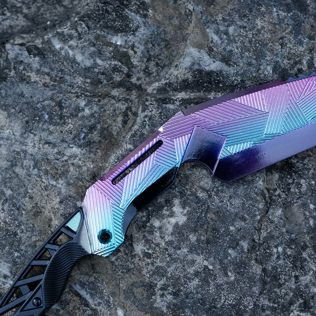 CS2 CS:GO Fade Style Folding Knife – Rainbow Chroma Iridescent Blade 3D Geometric Matrix EDC Collector Prop