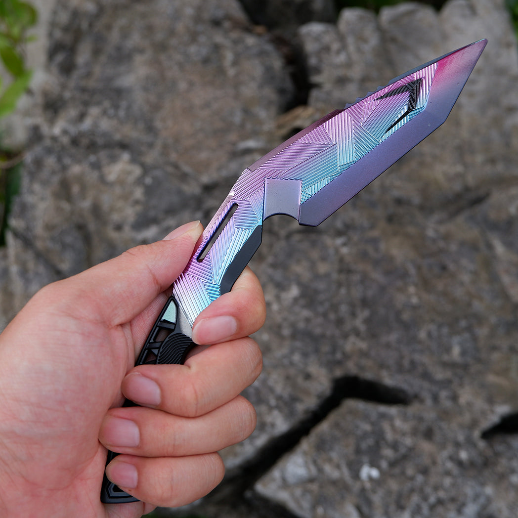 CS2 CS:GO Fade Style Folding Knife – Rainbow Chroma Iridescent Blade 3D Geometric Matrix EDC Collector Prop