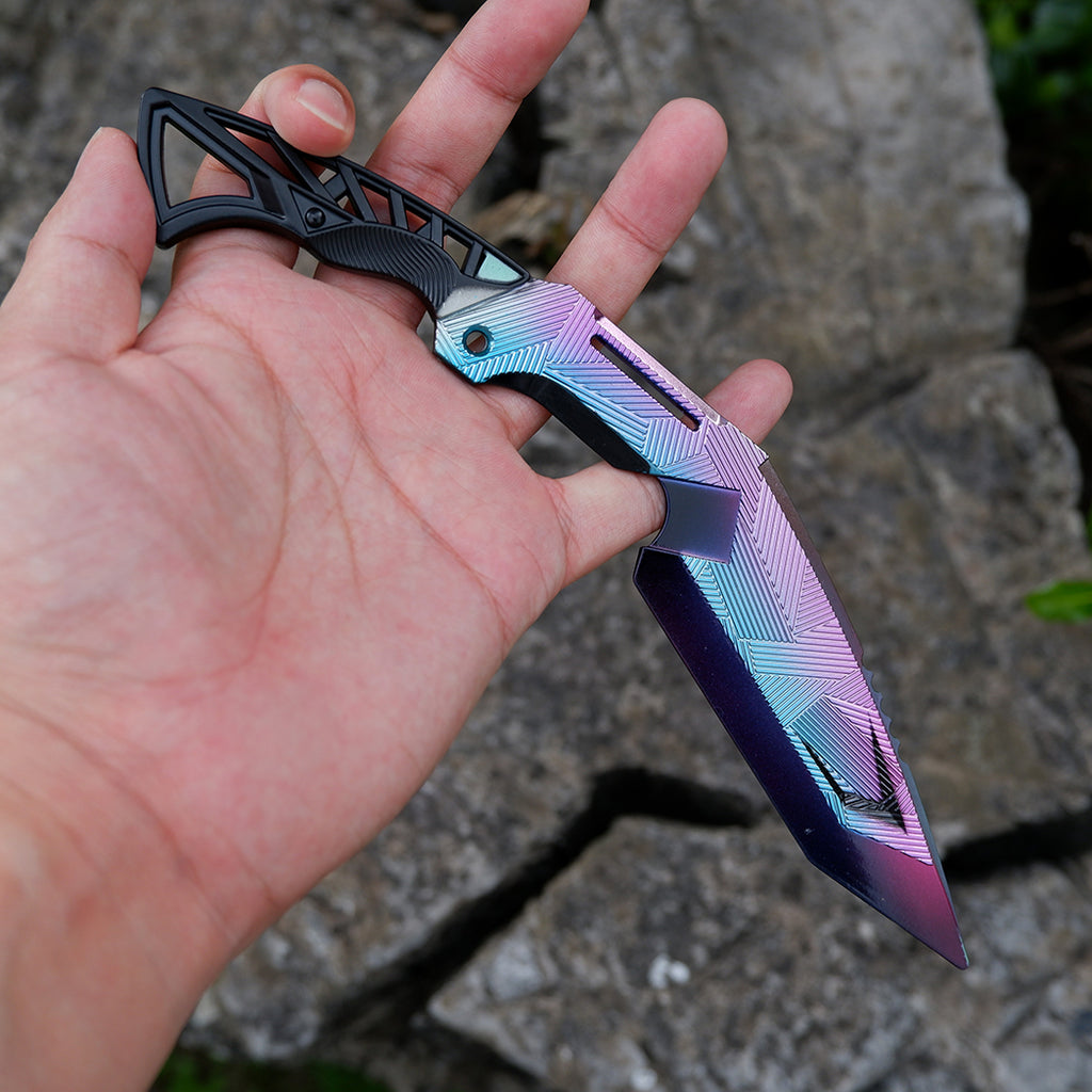 CS2 CS:GO Fade Style Folding Knife – Rainbow Chroma Iridescent Blade 3D Geometric Matrix EDC Collector Prop