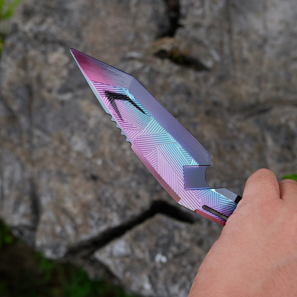 CS2 CS:GO Fade Style Folding Knife – Rainbow Chroma Iridescent Blade 3D Geometric Matrix EDC Collector Prop