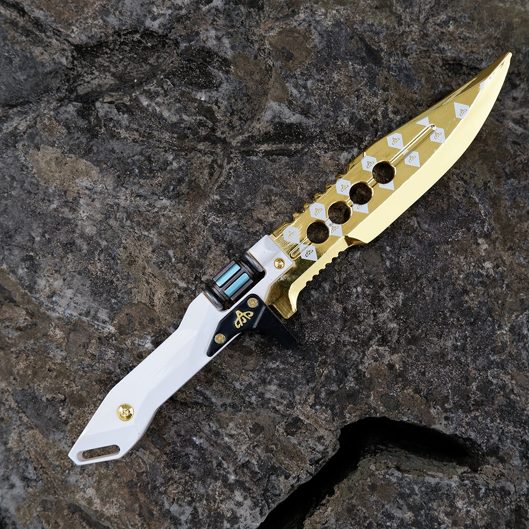 Valorant Sovereign Folding Pocket Knife – Luxury Mirror Gold & White Tactical EDC Collectible Toy Model with Spinning Energy Core