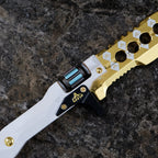 Valorant Sovereign Folding Pocket Knife – Luxury Mirror Gold & White Tactical EDC Collectible Toy Model with Spinning Energy Core