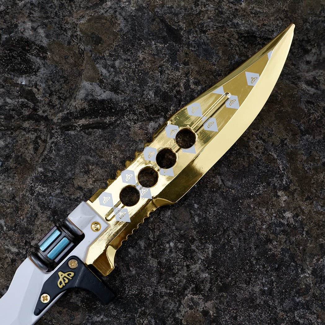 Valorant Sovereign Folding Pocket Knife – Luxury Mirror Gold & White Tactical EDC Collectible Toy Model with Spinning Energy Core