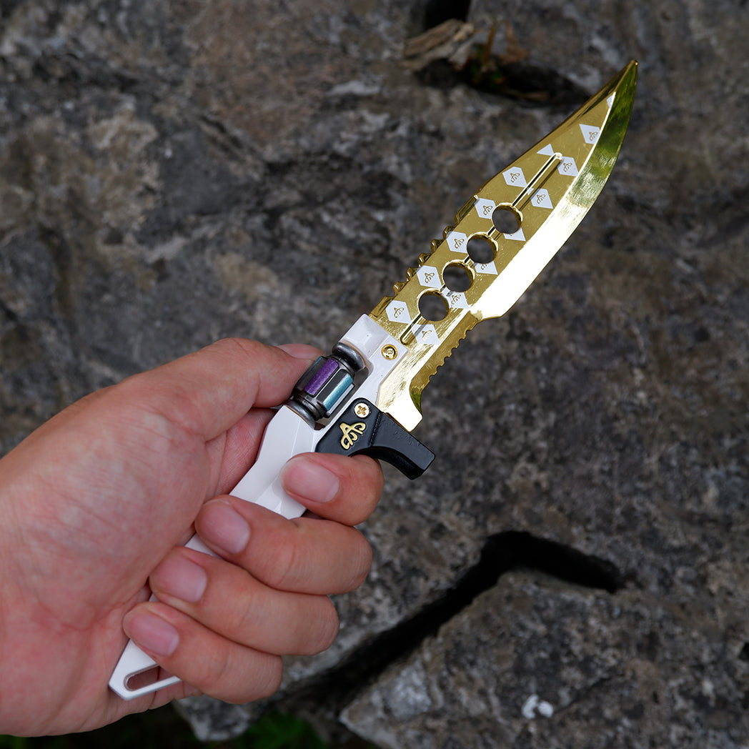 Valorant Sovereign Folding Pocket Knife – Luxury Mirror Gold & White Tactical EDC Collectible Toy Model with Spinning Energy Core