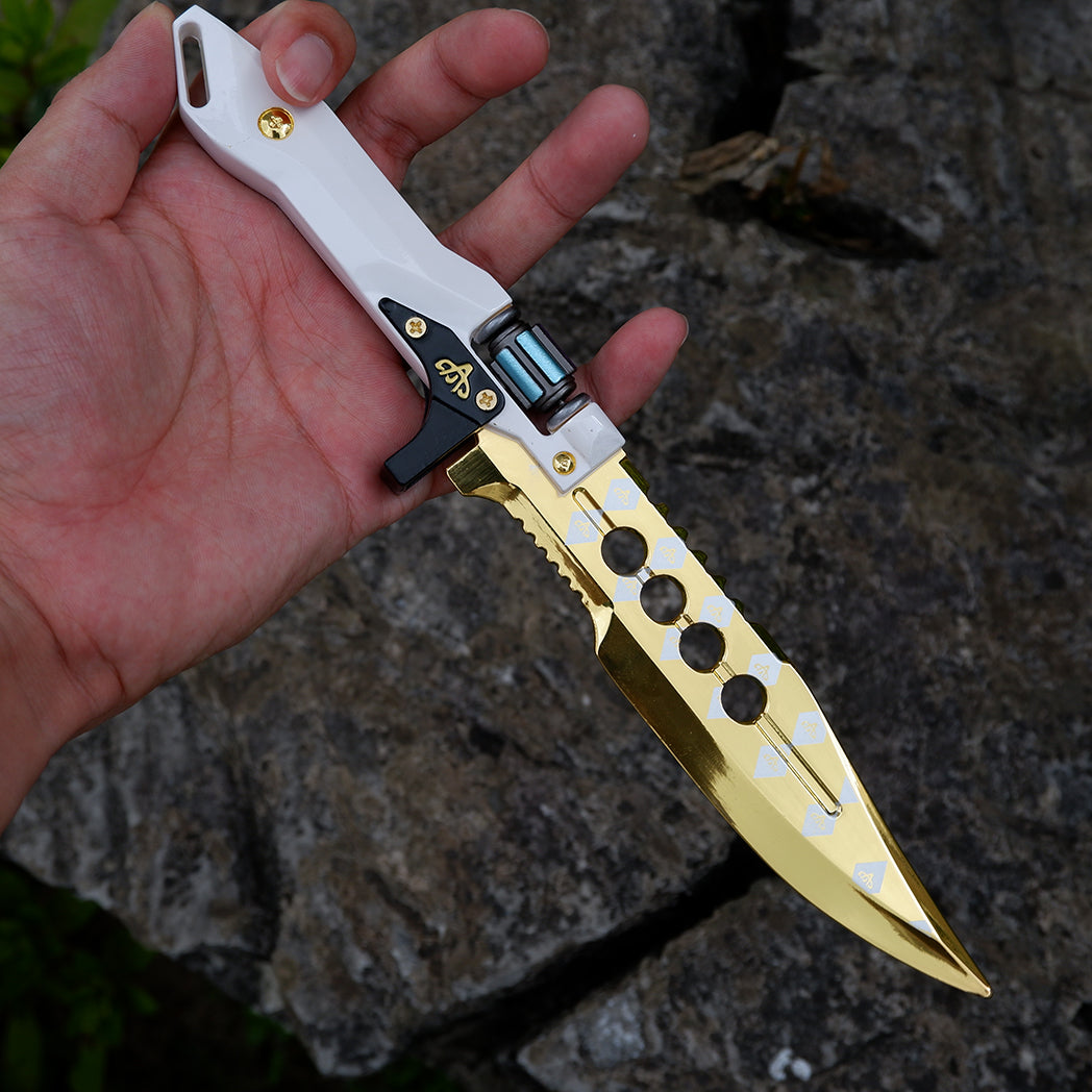 Valorant Sovereign Folding Pocket Knife – Luxury Mirror Gold & White Tactical EDC Collectible Toy Model with Spinning Energy Core