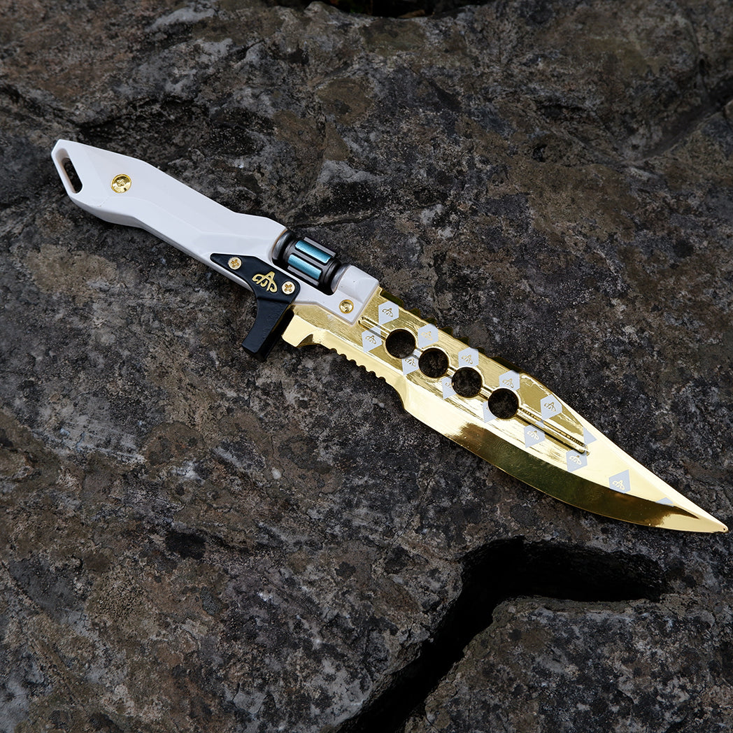 Valorant Sovereign Folding Pocket Knife – Luxury Mirror Gold & White Tactical EDC Collectible Toy Model with Spinning Energy Core