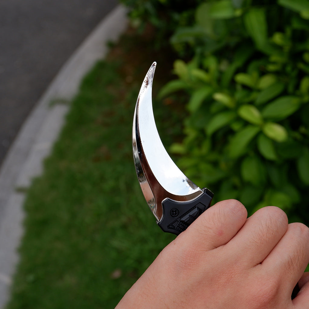 Valorant Sovereign Folding Knife 19.5cm – Mirror Gold CNC Hollow Blade Spinning Energy Core White Handle EDC Prop