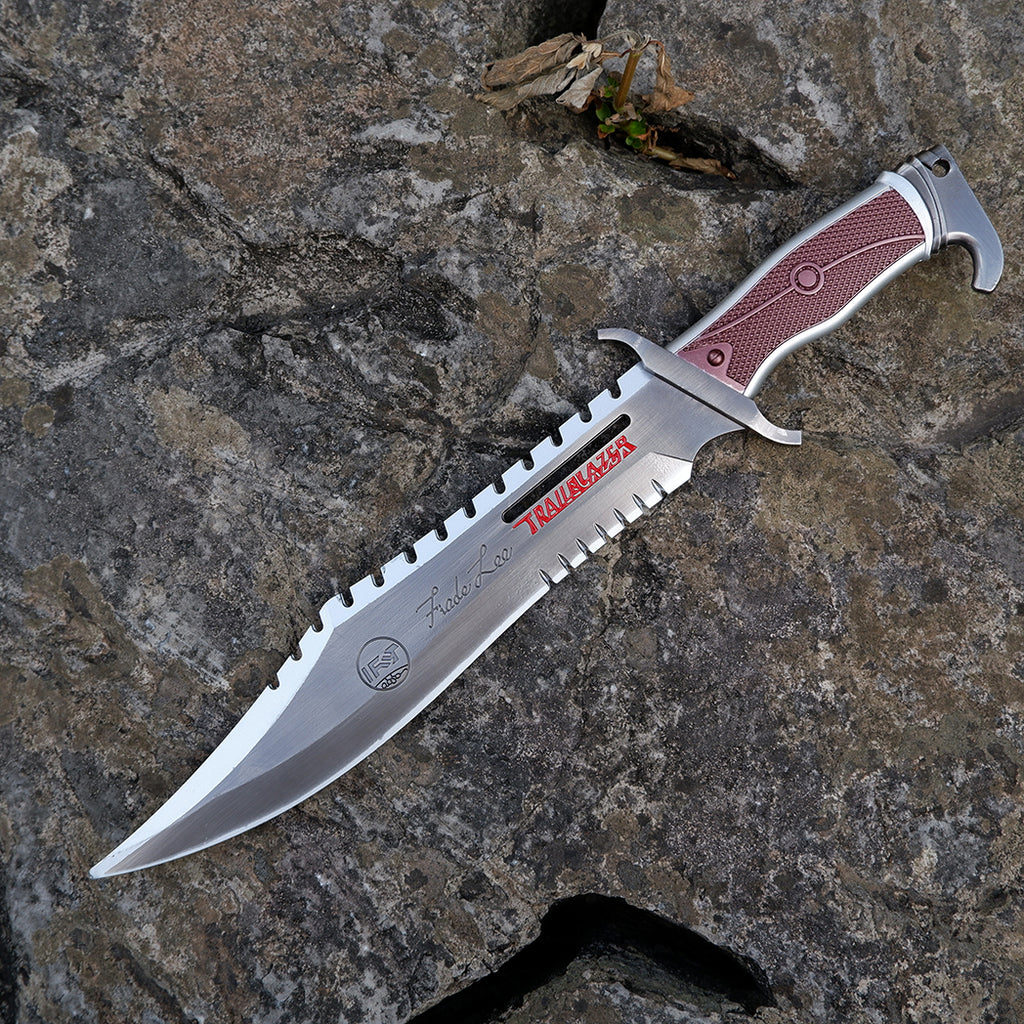 Honkai Star Rail Trailblazer Tactical Knife – Brushed Silver & Crimson Bowie Knife Replica | Metal EDC Collectible