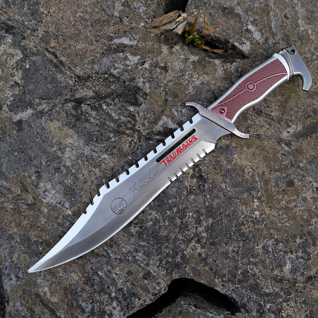 Honkai Star Rail Trailblazer Tactical Knife – Brushed Silver & Crimson Bowie Knife Replica | Metal EDC Collectible