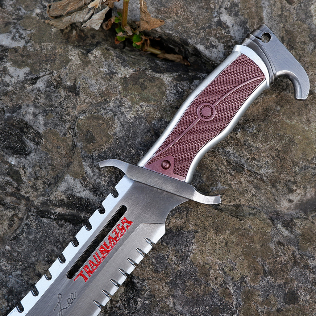 Honkai Star Rail Trailblazer Tactical Knife – Brushed Silver & Crimson Bowie Knife Replica | Metal EDC Collectible