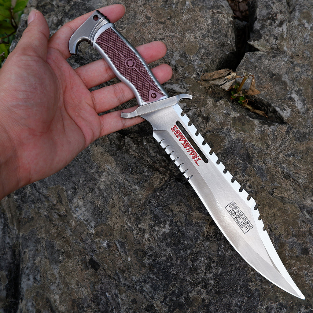 Honkai Star Rail Trailblazer Tactical Knife – Brushed Silver & Crimson Bowie Knife Replica | Metal EDC Collectible