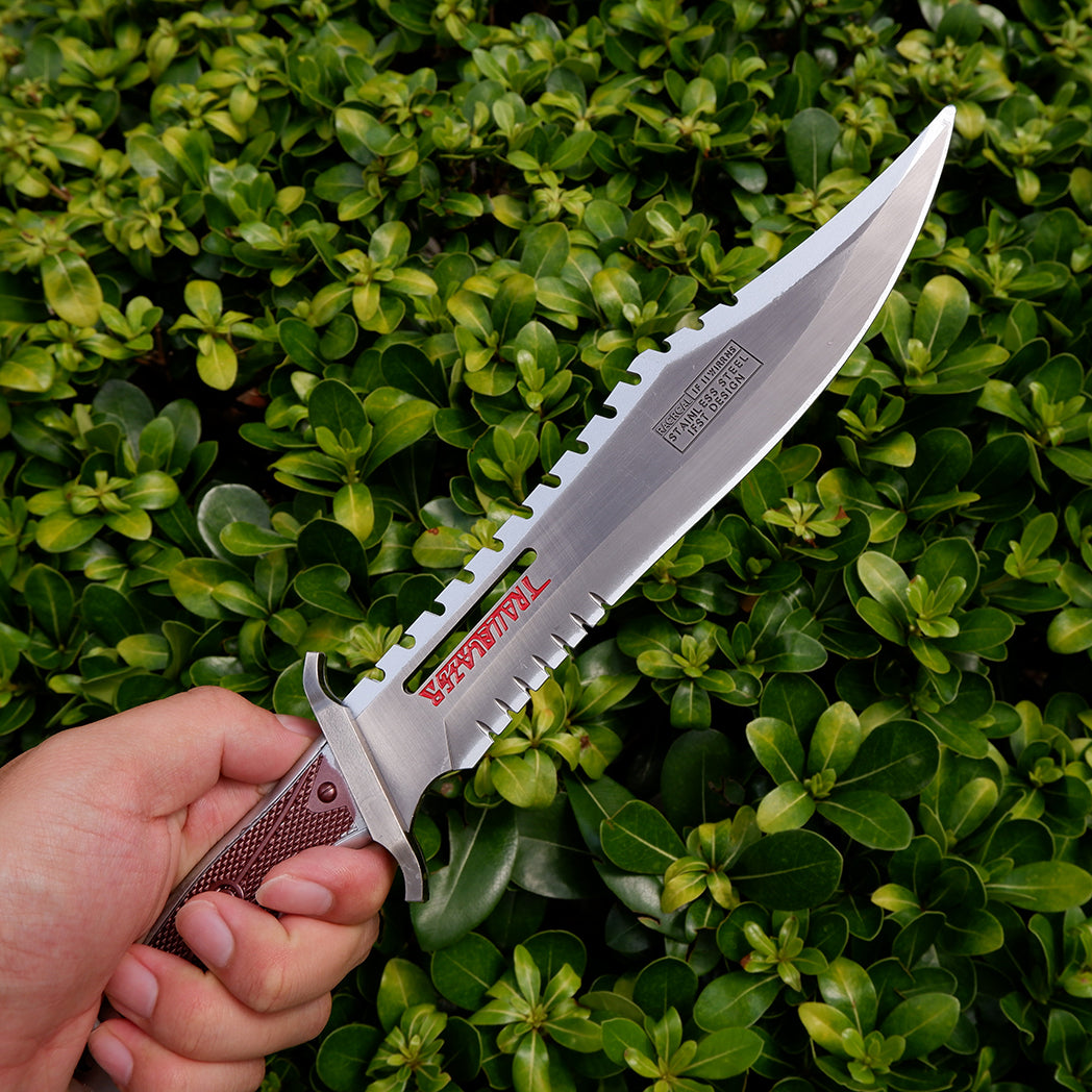 Honkai Star Rail Trailblazer Tactical Knife – Brushed Silver & Crimson Bowie Knife Replica | Metal EDC Collectible