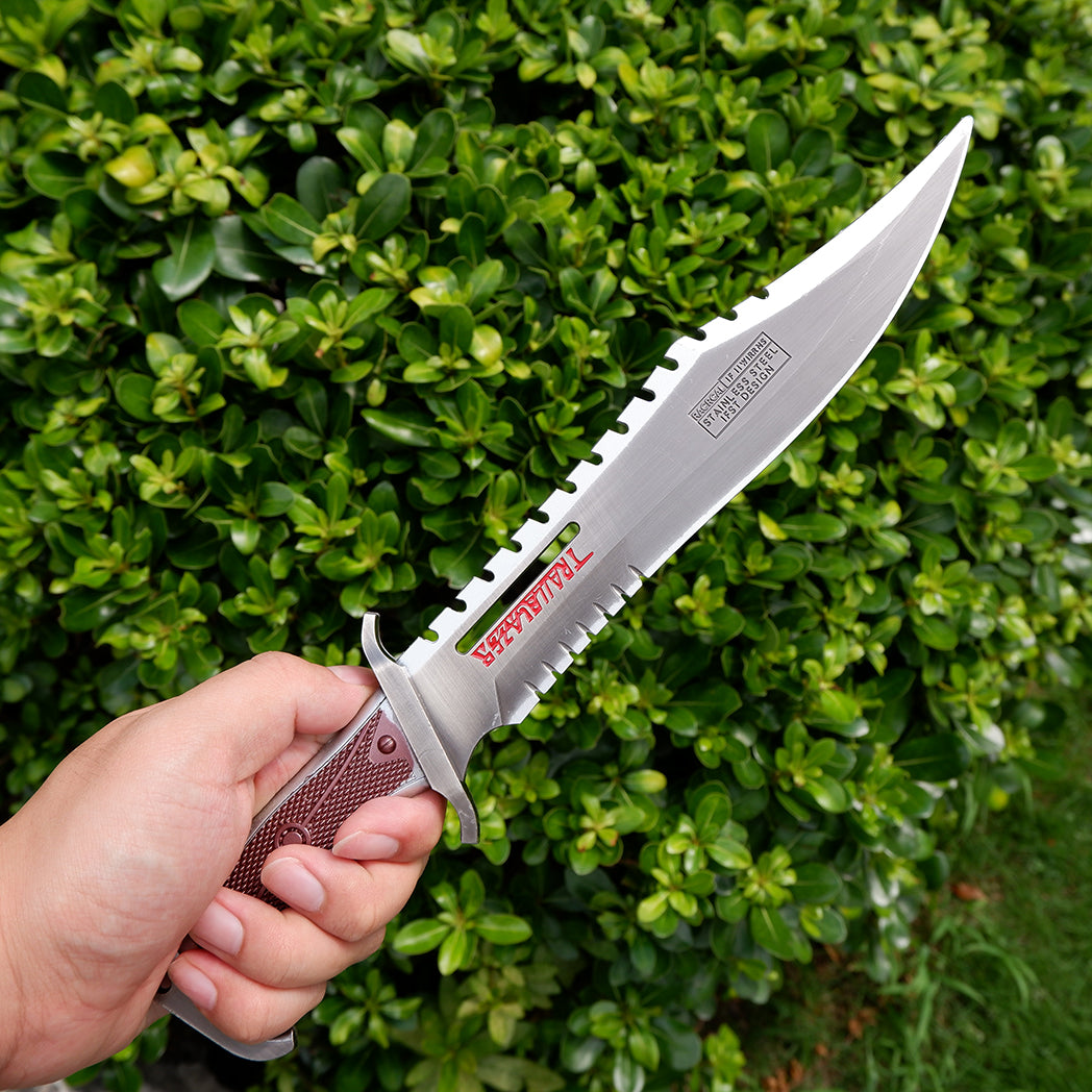 Honkai Star Rail Trailblazer Tactical Knife – Brushed Silver & Crimson Bowie Knife Replica | Metal EDC Collectible