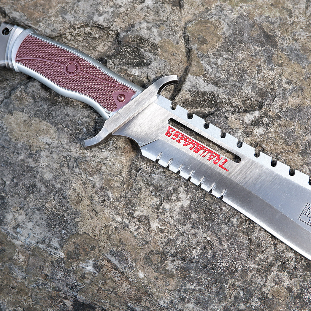Honkai Star Rail Trailblazer Tactical Knife – Brushed Silver & Crimson Bowie Knife Replica | Metal EDC Collectible