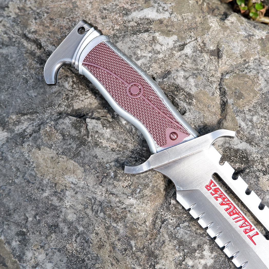 Honkai Star Rail Trailblazer Tactical Knife – Brushed Silver & Crimson Bowie Knife Replica | Metal EDC Collectible