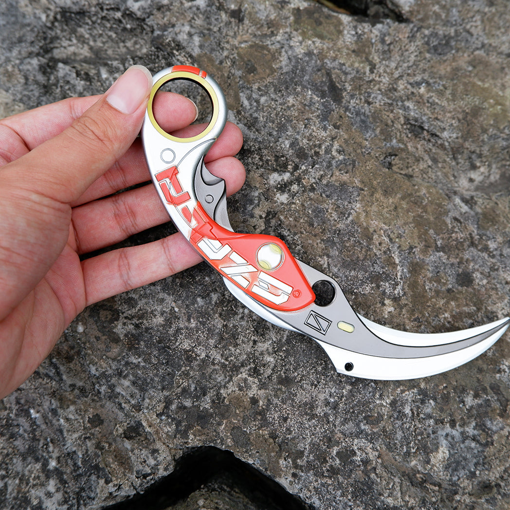 Valorant Ion Karambit Metal Knife Replica – Sci-Fi Blunt Blade | Gaming Cosplay Prop Collectible