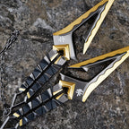Valorant Fade Boundless Envy Dagger – Luxury Gold & Gunmetal Metal Kunai Replica with Fidget Chains & Engraved Script