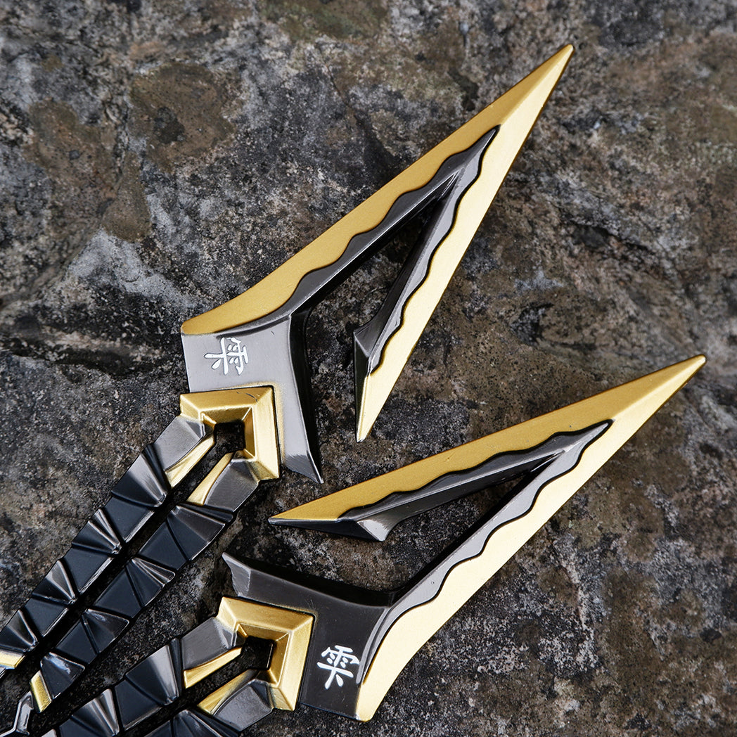 Valorant Fade Boundless Envy Dagger – Luxury Gold & Gunmetal Metal Kunai Replica with Fidget Chains & Engraved Script