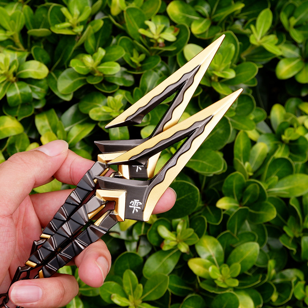 Valorant Fade Boundless Envy Dagger – Luxury Gold & Gunmetal Metal Kunai Replica with Fidget Chains & Engraved Script