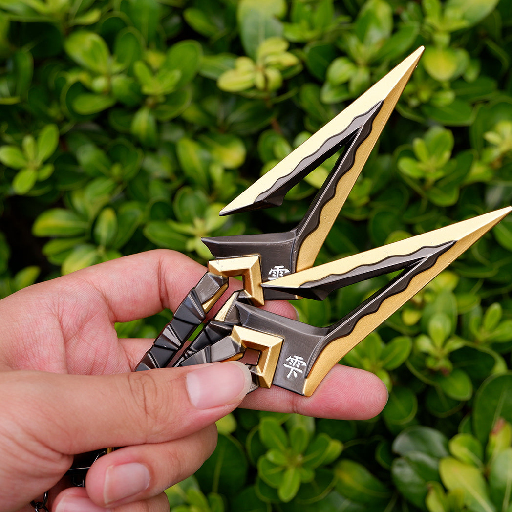 Valorant Fade Boundless Envy Dagger – Luxury Gold & Gunmetal Metal Kunai Replica with Fidget Chains & Engraved Script