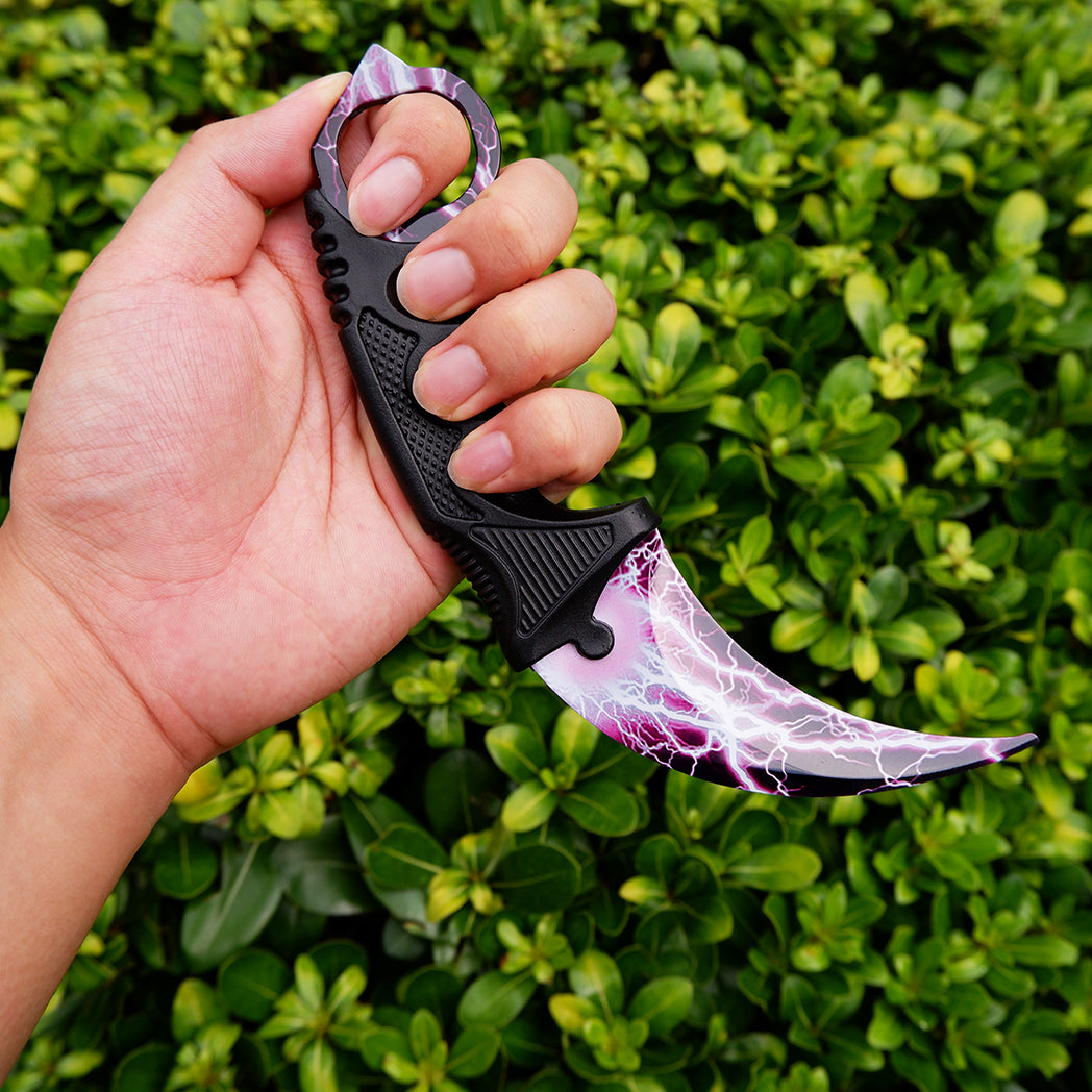 CS2 Karambit Metal Knife Replica – Purple Lightning Strike | Gaming Cosplay Prop Blunt Blade Collectible