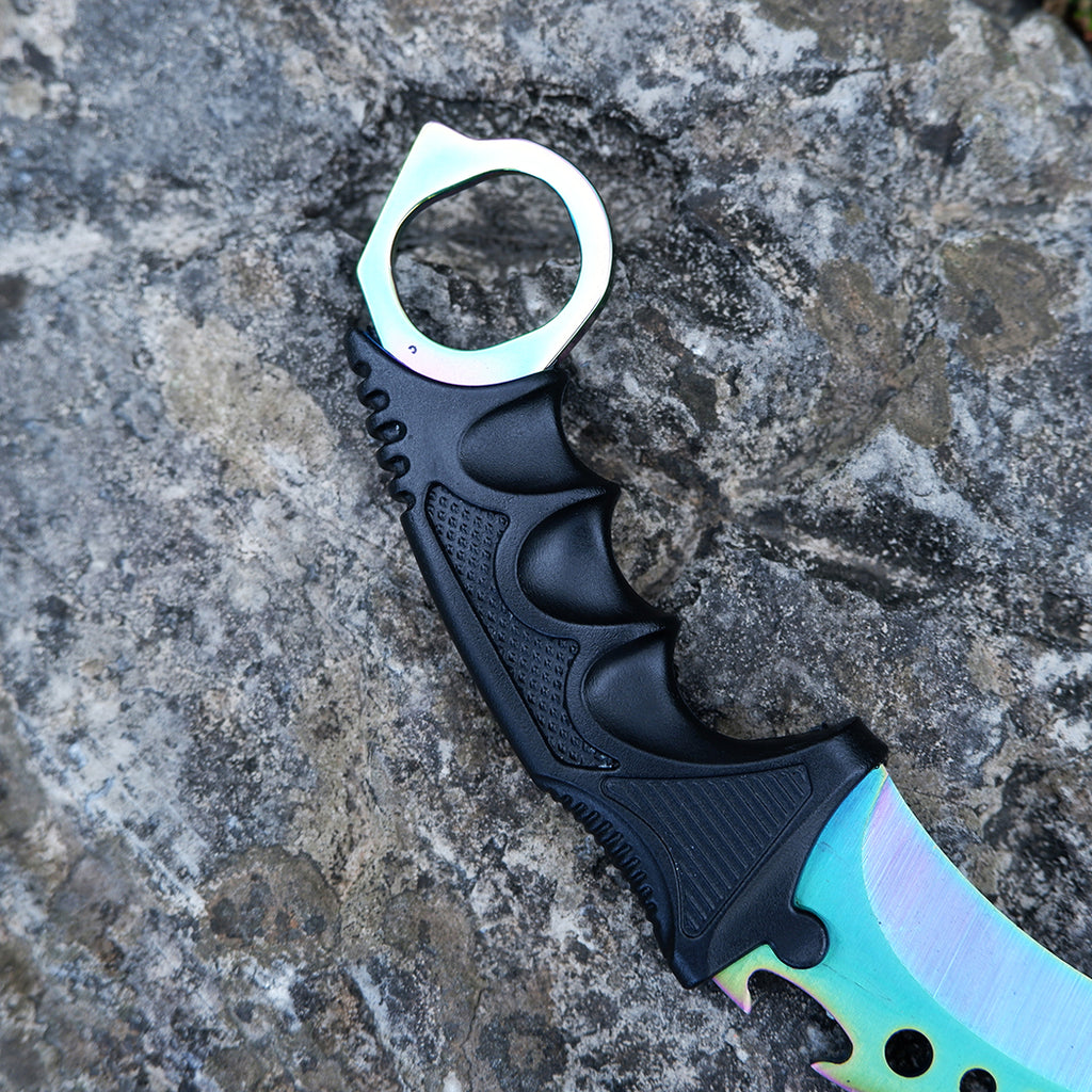 CS2 Karambit Metal Knife Replica – Rainbow Marble Fade | Gaming Cosplay Prop Blunt Blade Collectible