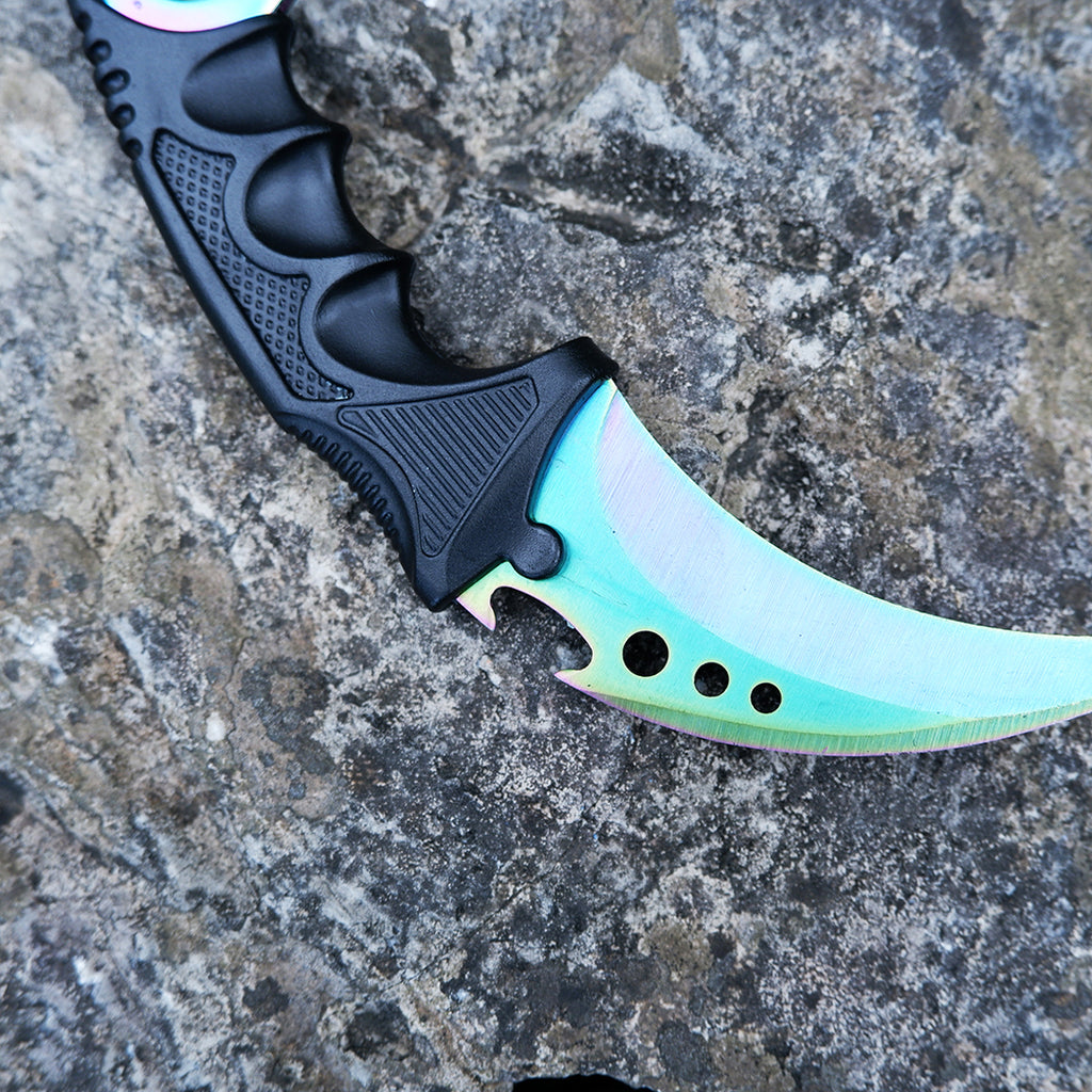 CS2 Karambit Metal Knife Replica – Rainbow Marble Fade | Gaming Cosplay Prop Blunt Blade Collectible
