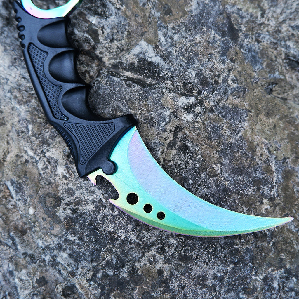 CS2 Karambit Metal Knife Replica – Rainbow Marble Fade | Gaming Cosplay Prop Blunt Blade Collectible