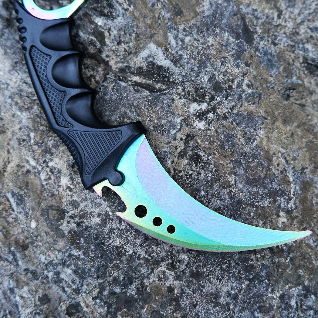 CS2 Karambit Metal Knife Replica – Rainbow Marble Fade | Gaming Cosplay Prop Blunt Blade Collectible