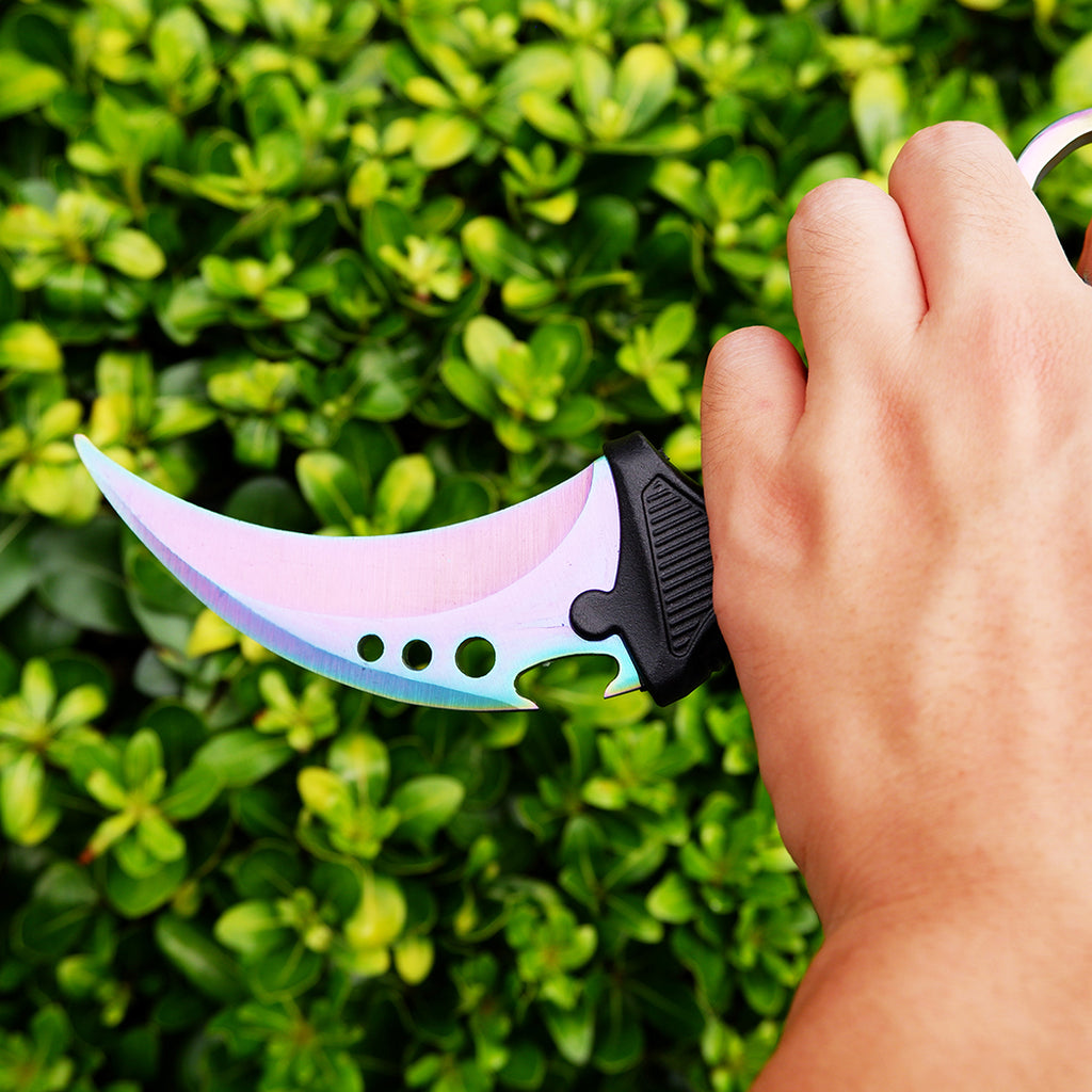 CS2 Karambit Metal Knife Replica – Rainbow Marble Fade | Gaming Cosplay Prop Blunt Blade Collectible