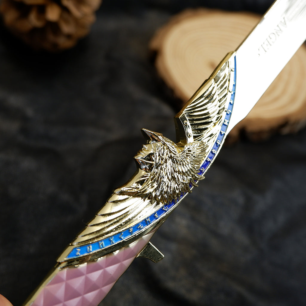 Valorant Champions Angel Knife 22cm Metal Replica with Glacier Stand – Zinc Alloy Gold or Black Angel Wing Dagger Collectible