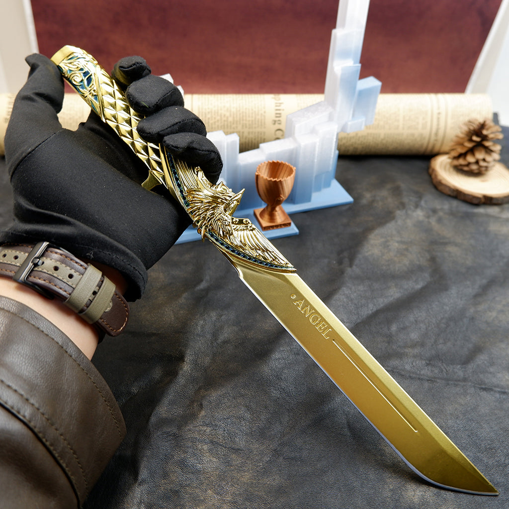 Valorant Champions Angel Knife 22cm Metal Replica with Glacier Stand – Zinc Alloy Gold or Black Angel Wing Dagger Collectible