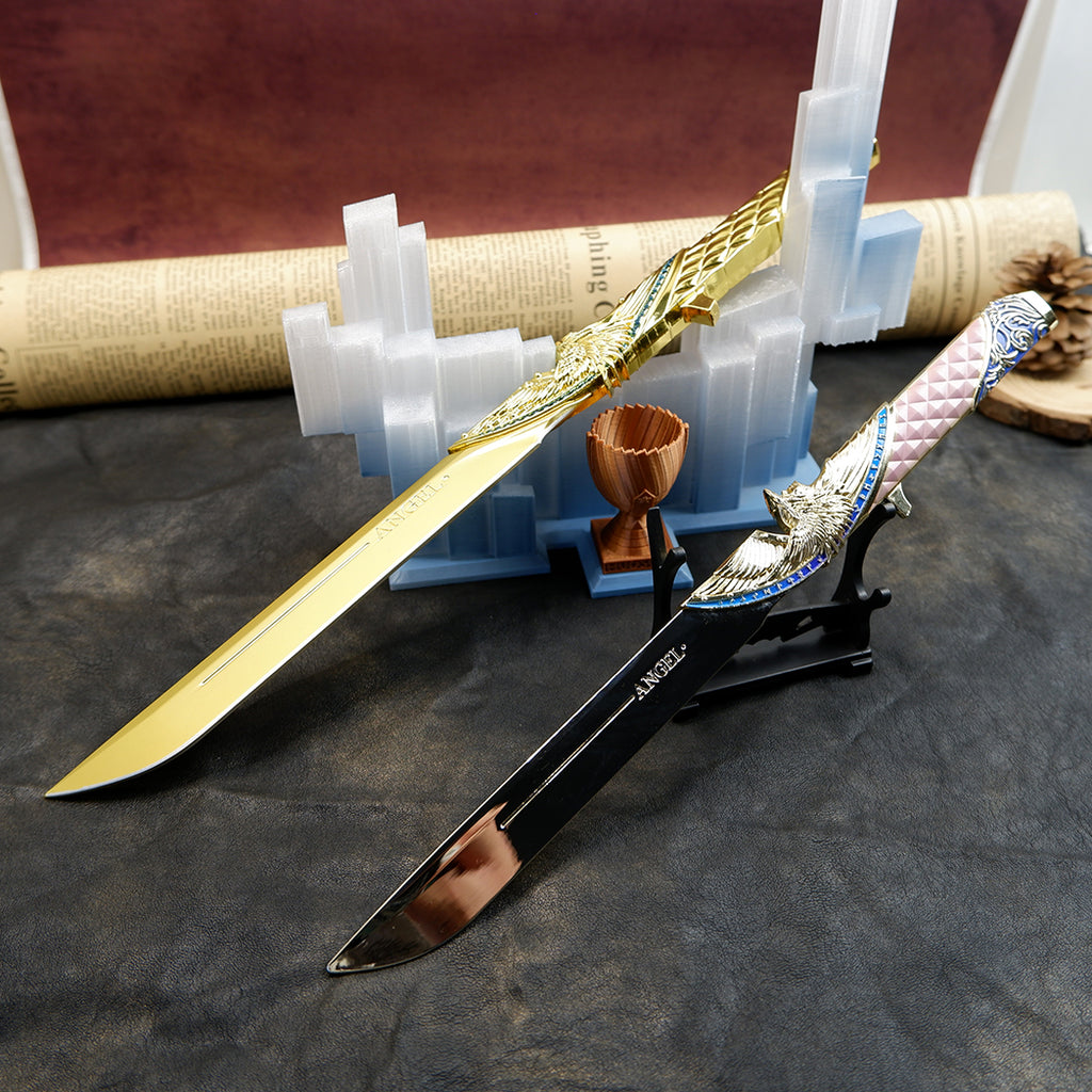 Valorant Champions Angel Knife 22cm Metal Replica with Glacier Stand – Zinc Alloy Gold or Black Angel Wing Dagger Collectible