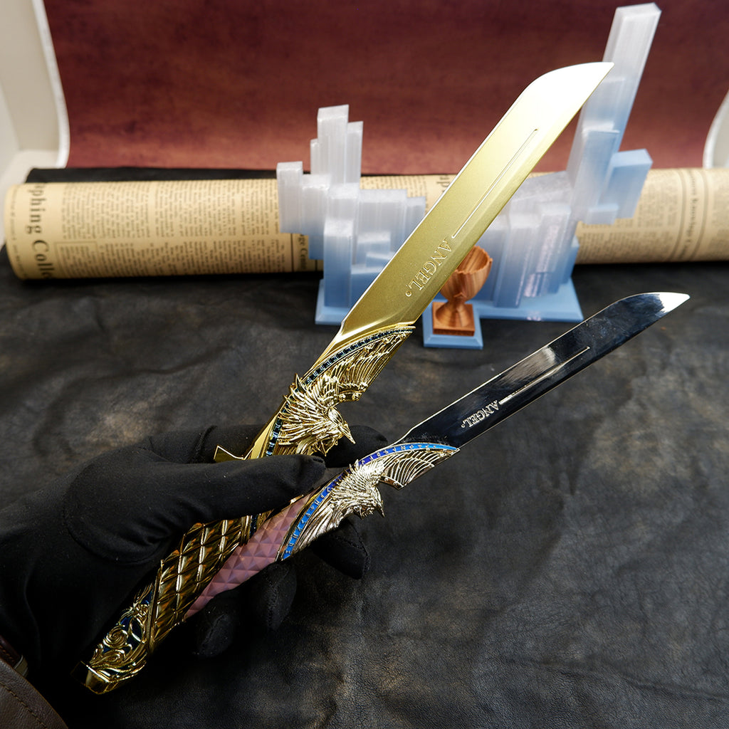Valorant Champions Angel Knife 22cm Metal Replica with Glacier Stand – Zinc Alloy Gold or Black Angel Wing Dagger Collectible